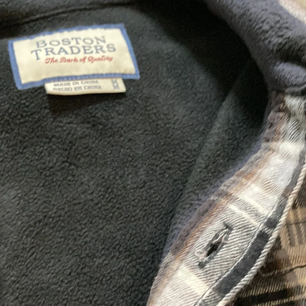 Boston Traders Utility Jacket Fleece Flannel Outerwear Plaid Black White Medium